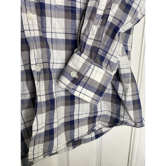 Simon Spurr Mens Double Breasted Button Front Shirt Blue White Brown Plaid Large - Picture 2 of 8